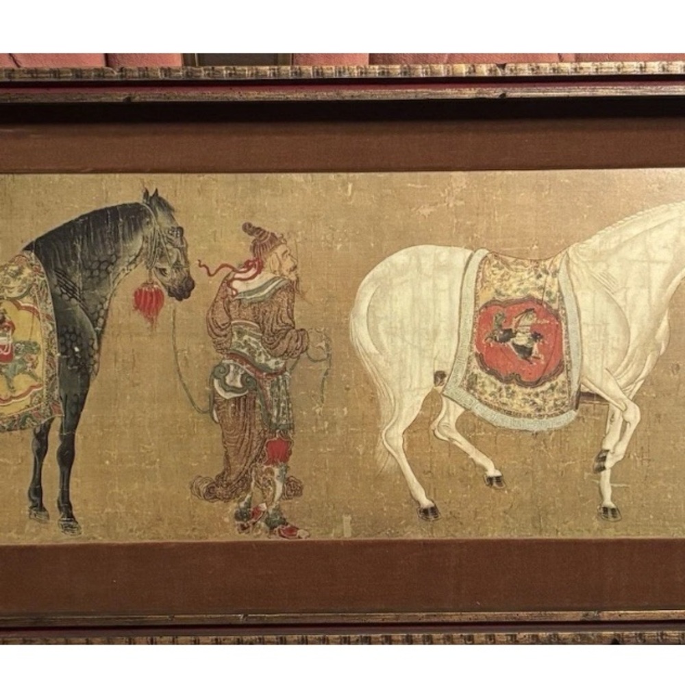 Vintage Asian Art Print with Horses